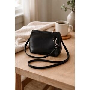 Il Bisonte Black Leather Crossbody Bag Minimalist Small Purse Made in Italy